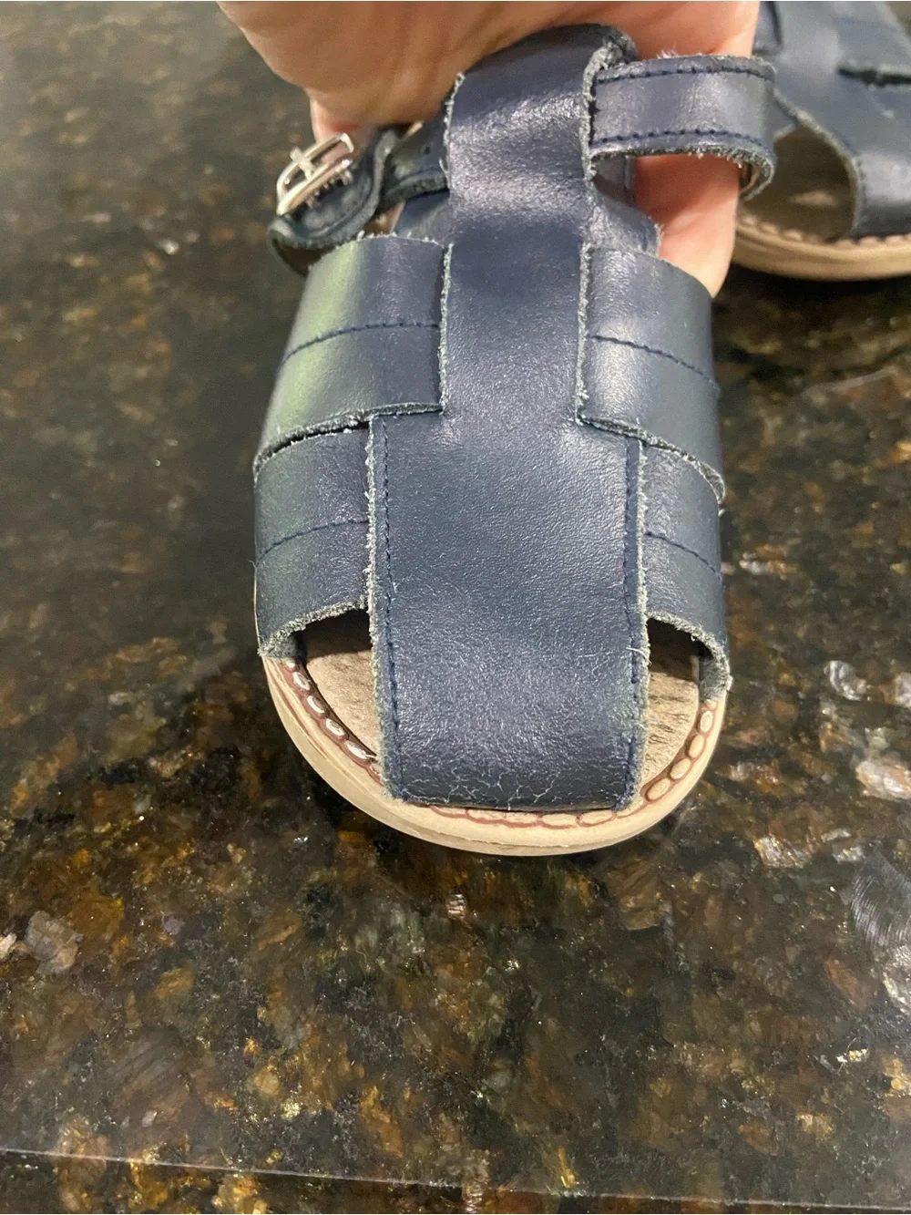 Salt Water Sandals by Hoy Navy Leather Fisherman-Style Kids Sandals